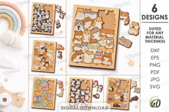 Animal Puzzles Bundle Laser Cut. Kids Puzzle Game SVG Product Image 1