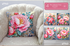 Floral Pillow case sublimation Peonies throw Pillow design Product Image 1