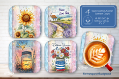 Summer Square Coaster Sublimation PNG Floral farmhouse Product Image 1