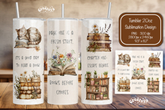 Floral Book tumbler PNG Book lover tumbler Wrap Cat 20 oz Product Image 1