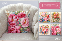 Floral Pillow case sublimation Peonies throw Pillow design Product Image 1