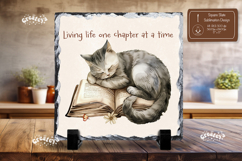 Book lover Quote square slate sublimation open book cat png Product Image 1