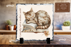 Book lover Quote square slate sublimation open book cat png Product Image 1
