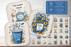 Funny Teacher square coaster sublimation bundle keychain png Product Image 1
