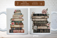 Floral Book Lover Mug Sublimation Vintage mug wrap png Product Image 1