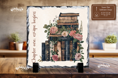 Book lover Quote square slate sublimation Floral book slate Product Image 1