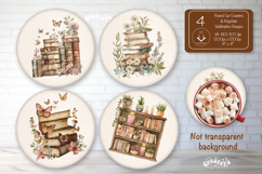 Floral Book Lover round car coaster sublimation png Keychain Product Image 1
