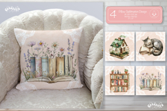 Book lover Pillow case sublimation watercolor Floral Pillow Product Image 1