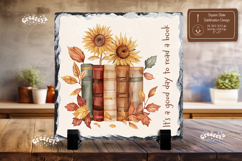 Book lover Quote square slate sublimation Sunflower book png Product Image 1