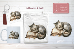 Watercolor Book Lover Clipart Sublimation open book and cat Product Image 1