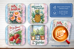 Summer Square Coaster Sublimation PNG Floral farmhouse Product Image 1