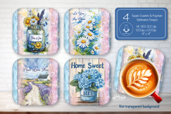 Summer Square Coaster Sublimation PNG Floral farmhouse Product Image 1