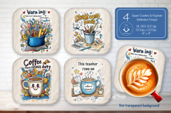 Funny Teacher square coaster sublimation School keychain png Product Image 1