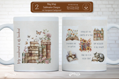Floral Book Lover Quote Mug Sublimation Vintage mug wrap png Product Image 1