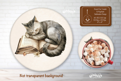 Floral Book Lover round car coaster sublimation Cat Keychain Product Image 1