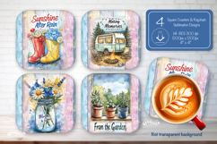Summer Square Coaster Sublimation PNG Floral farmhouse Product Image 1
