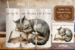 Book tumbler PNG Book lover tumbler Wrap with Cat 20 oz Product Image 1