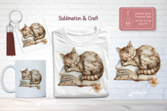 Watercolor Book Lover Clipart Sublimation open book and cat Product Image 1