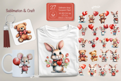 Kids Valentine Sublimation Clipart Bundle Cute Animal png Product Image 1