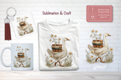 Watercolor Book Lover Clipart Sublimation goose with books Product Image 1