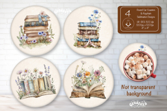 Floral Book Lover round car coaster sublimation png Keychain Product Image 1