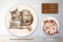 Floral Book Lover round car coaster sublimation Cat Keychain Product Image 1