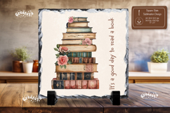 Book lover Quote square slate sublimation book stack png Product Image 1