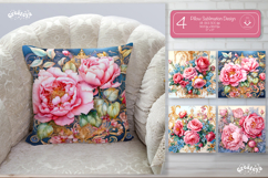 Floral Pillow case sublimation Peonies throw Pillow design Product Image 1