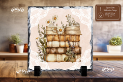 Book lover square slate sublimation Floral wall decor png Product Image 1