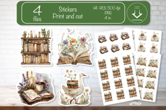 Vintage Watercolor Book Stickers Old Books and Goose Product Image 1