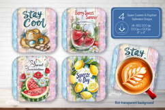 Summer Square Coaster Sublimation PNG Floral farmhouse Product Image 1