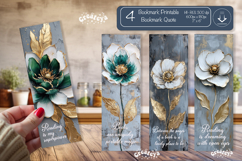 Vintage Floral Bookmark Quote Flower printable png Product Image 1