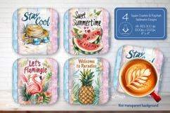 Summer Square Coaster Sublimation PNG Floral farmhouse Product Image 1