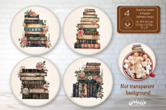 Floral Book Lover round car coaster sublimation png Keychain Product Image 1