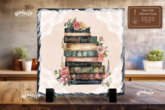 Book lover square slate sublimation flower book stack png Product Image 1