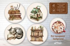 Floral Book Lover round car coaster sublimation png Keychain Product Image 1