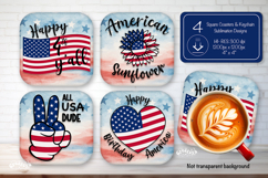 Patriotic 4th of July square coaster png Independence day Product Image 1