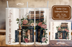Floral Book tumbler PNG Book lover tumbler Wrap 20 oz Product Image 1