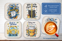 Funny Teacher square coaster sublimation School keychain png Product Image 1