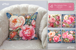 Floral Pillow case sublimation Peonies throw Pillow design Product Image 1