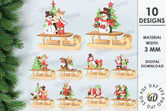 3D Christmas Sleigh Stands LaserCut bundle. Shelf sitter SVG Product Image 1