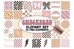 Retro Checkered Clipart PNG Taupe Muted Colors Product Image 1