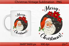 Merry Christmas Round Sign PNG. Vintage Santa Sublimation