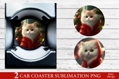 Cute Kitty Car Coaster PNG. Christmas Cat Sublimation PNG Product Image 1