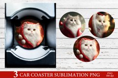 White Cat Car Coaster PNG. Christmas White Cat Sublimation Product Image 1