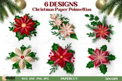 Christmas Flowers Paper Cut Bundle. 3D Paper Poinsettia Product Image 1