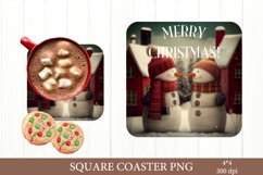 Snowman Family Square Coaster PNG. Christmas PNG Product Image 1