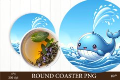 Cute Dolphin Round Coaster PNG. Sea Coaster PNG Product Image 1