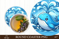 Cute Dolphin Sublimation. Ocean Round Coaster PNG Product Image 1
