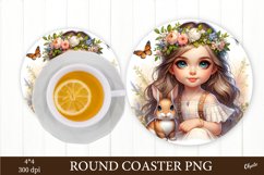 Baby Girl with Bunny PNG. Round Coaster Sublimation Product Image 1